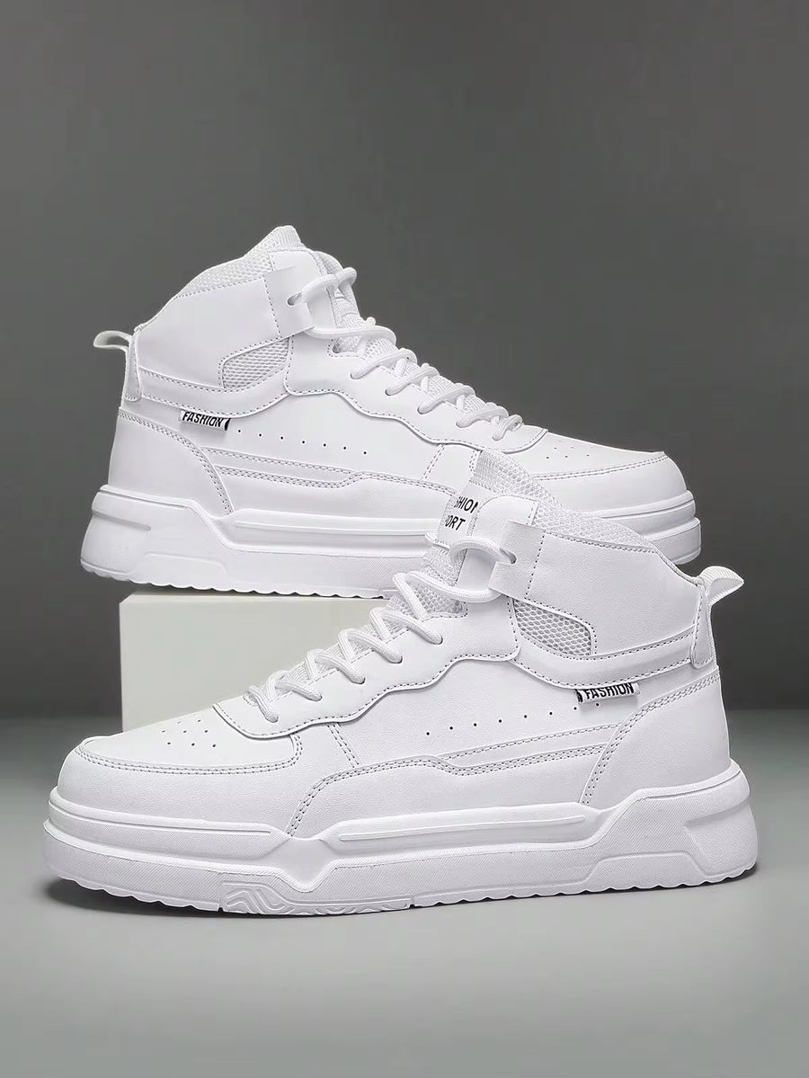 Unisex High-Top Flat Casual Skateboarding Sneakers, Lace-Up Minimalist Design, Comfortable Outdoor Sports Shoes, Couple Shoes