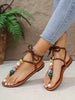 Yipa Women's Colorful Beaded Sandals With Toe And Instep Strap, Summer Flat, Non-Slip Soft Bottom, Fashion Versatile Lace-Up Sandals