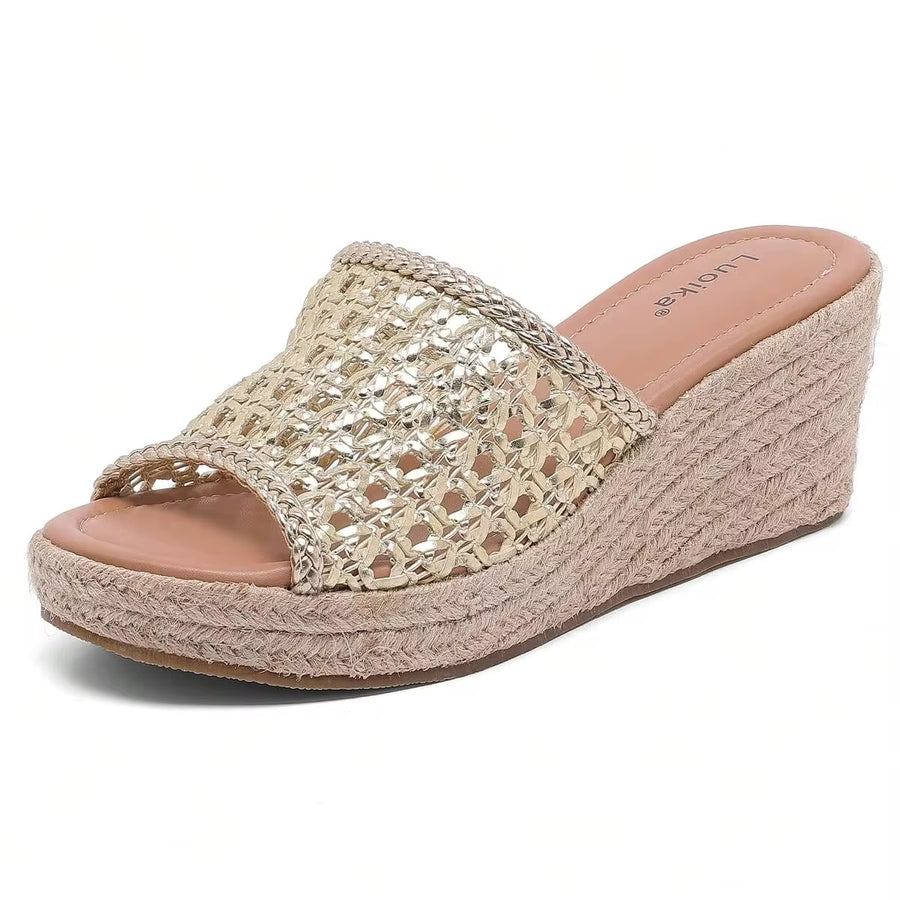 Women's Wide Width Wedge Slides Sandals, Slip On Plateform Wedge Pump Heel Casual Summer Sandals For Women.