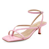 Women's Heeled Sandals Square Open Toe Kitten Strappy Thong Heels With Ankle Strap Elegant Summer Wedding Party Evening Prom Daily Wear